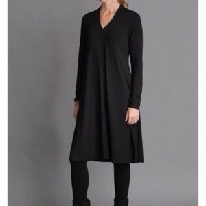 Eileen Fisher Women's Jersey Dress V-Neck Long Sleeves Black Size M